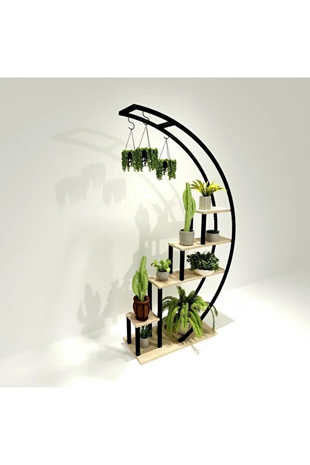 Siyah Dekoratif Metal Ahşap Çiçeklik